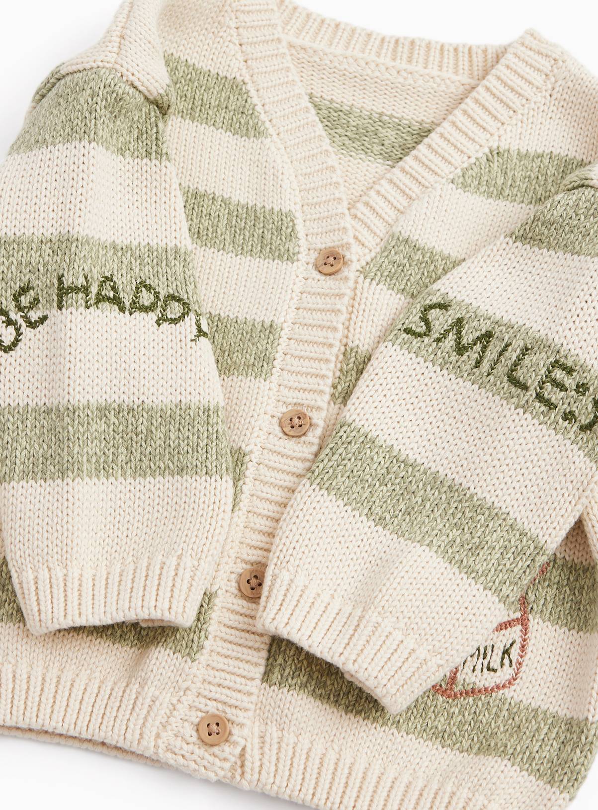 Green Stripe Print V Neck Cardigan 6-9 months - Image 3